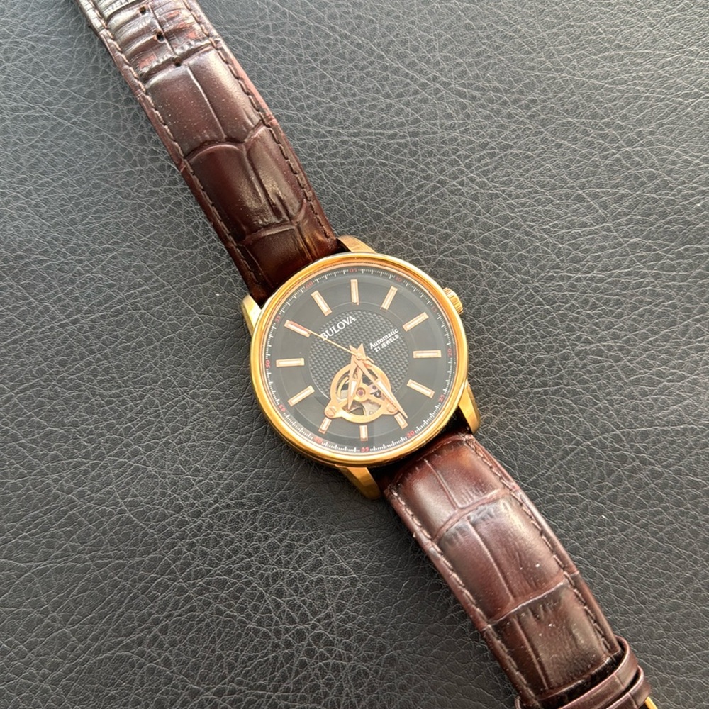Bulova Classic Mens Automatic Brown Leather Strap Watch 97a109